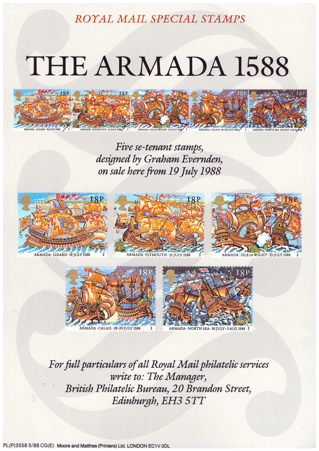 (image for) 1988 Spanish Armada Post Office A4 poster. PL(P)3558 5/88 CG(E).